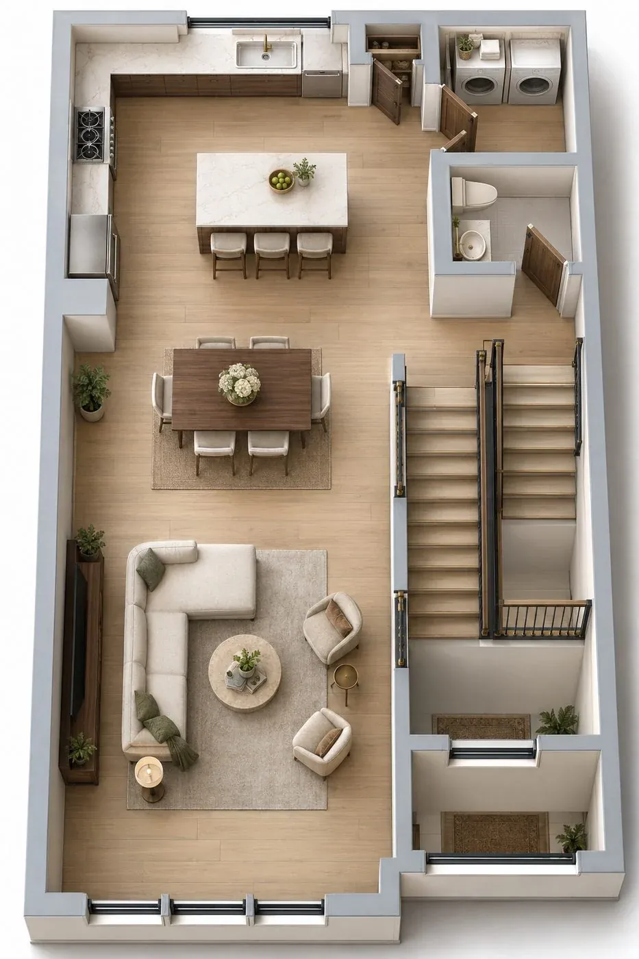 Townhome second floor with kitchen, dining and great room